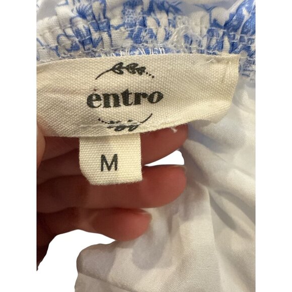Entro Womens Blue & White Floral Puff Sleeve Mini V-Neck Dress - Size M EUC - Picture 6 of 8